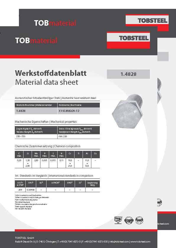 Werkstoffdatenblatt weitere Sonderwerkstoffe 1.4828 und 1.4841