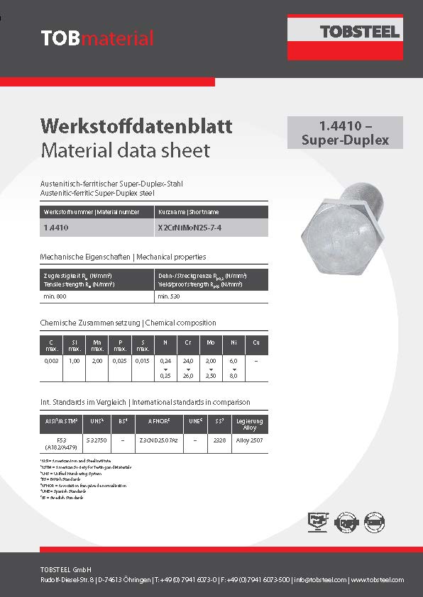 Werkstoffdatenblatt TOBmaterial 1.4410 Super-Duplex