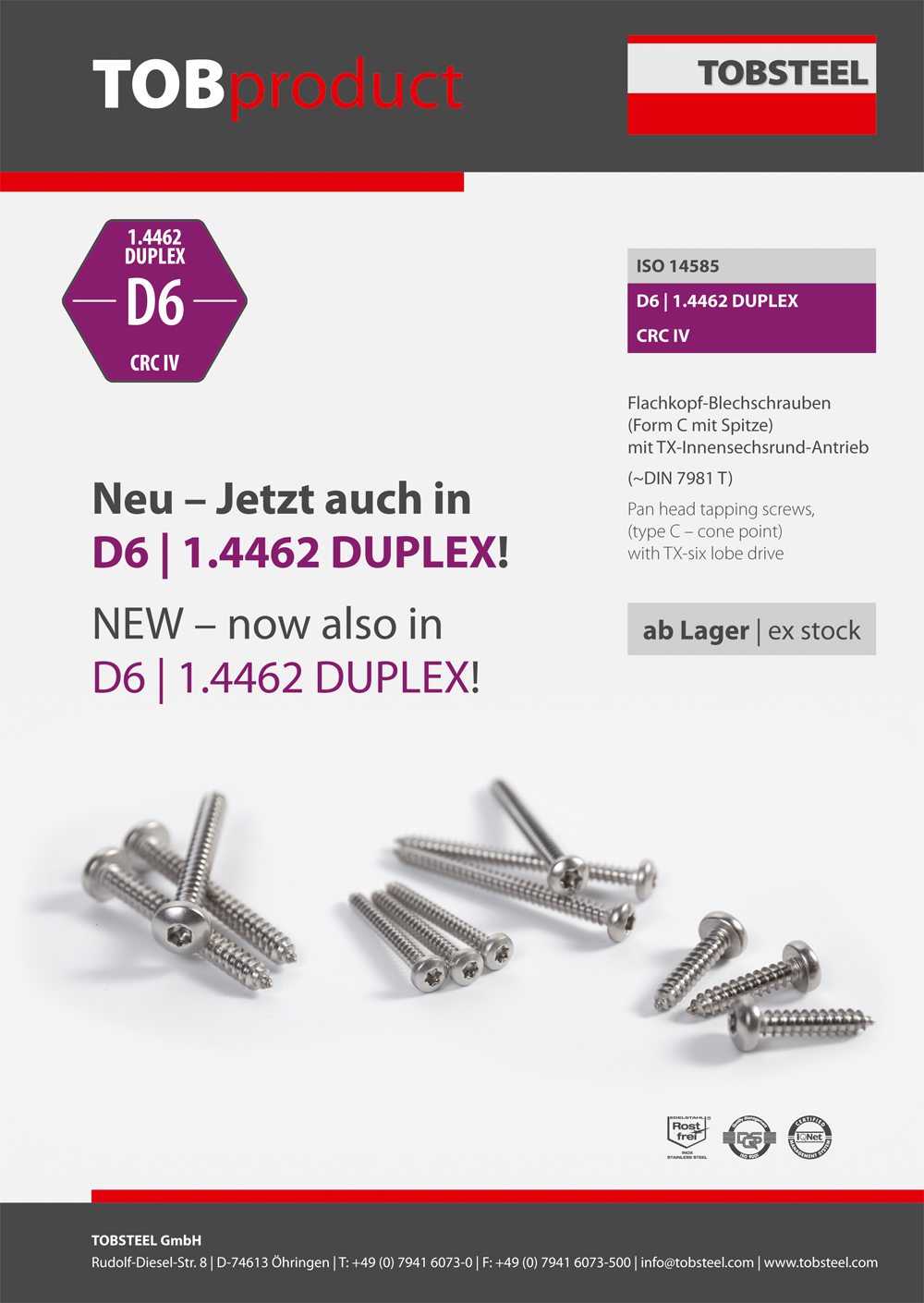 TOBSTEEL-TOBproduct-ISO14585 Produktinformation TOBproduct ISO 7380-1