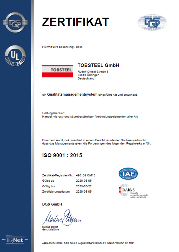 Qualität durch unsere Zertifizierung nach DIN EN ISO 9001:2015